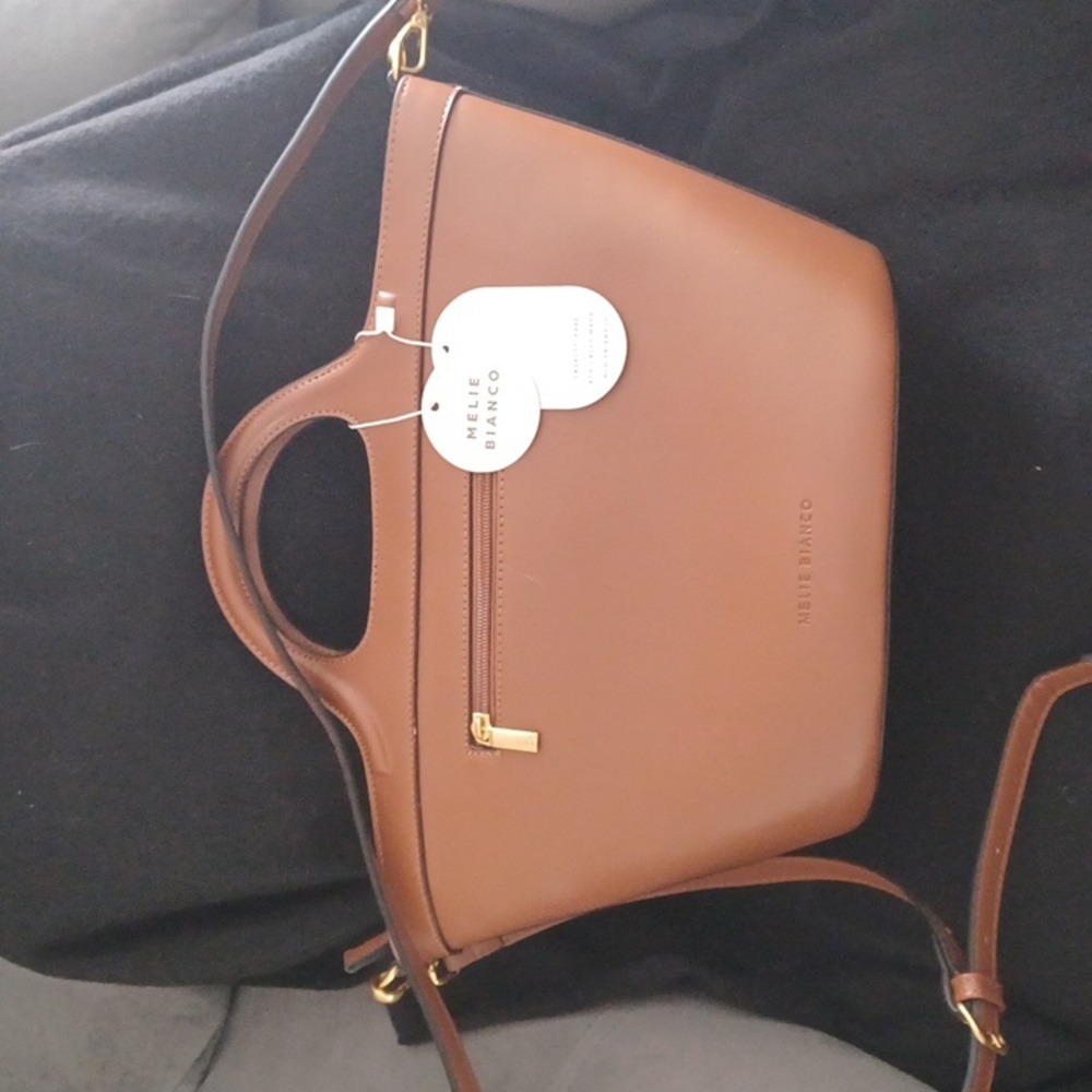 Melie Bianco Tan and Brown Trapezoid Shoulder Bag - Picture 2 of 4